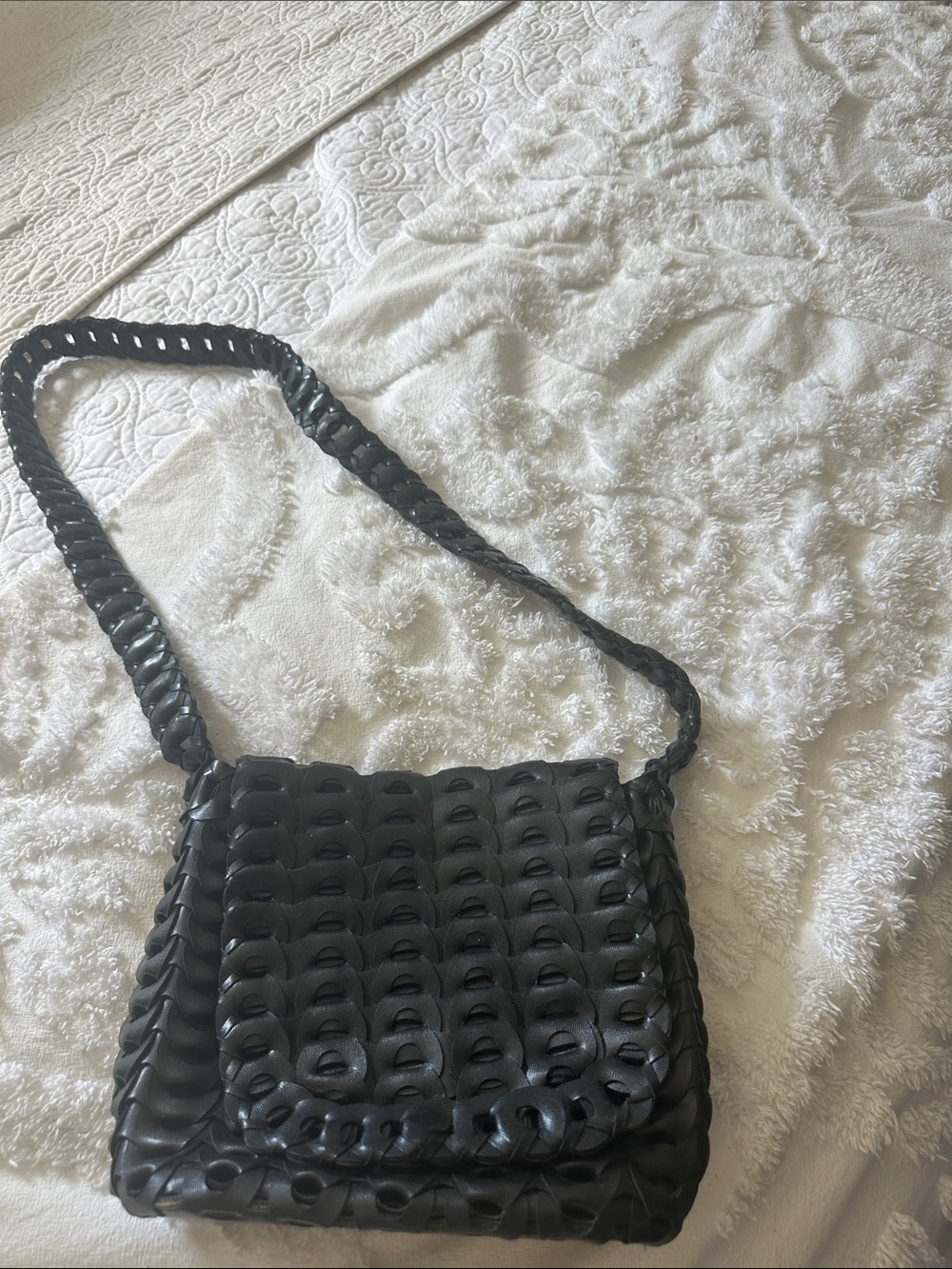 Woven Leather Crossbody Bag in Black